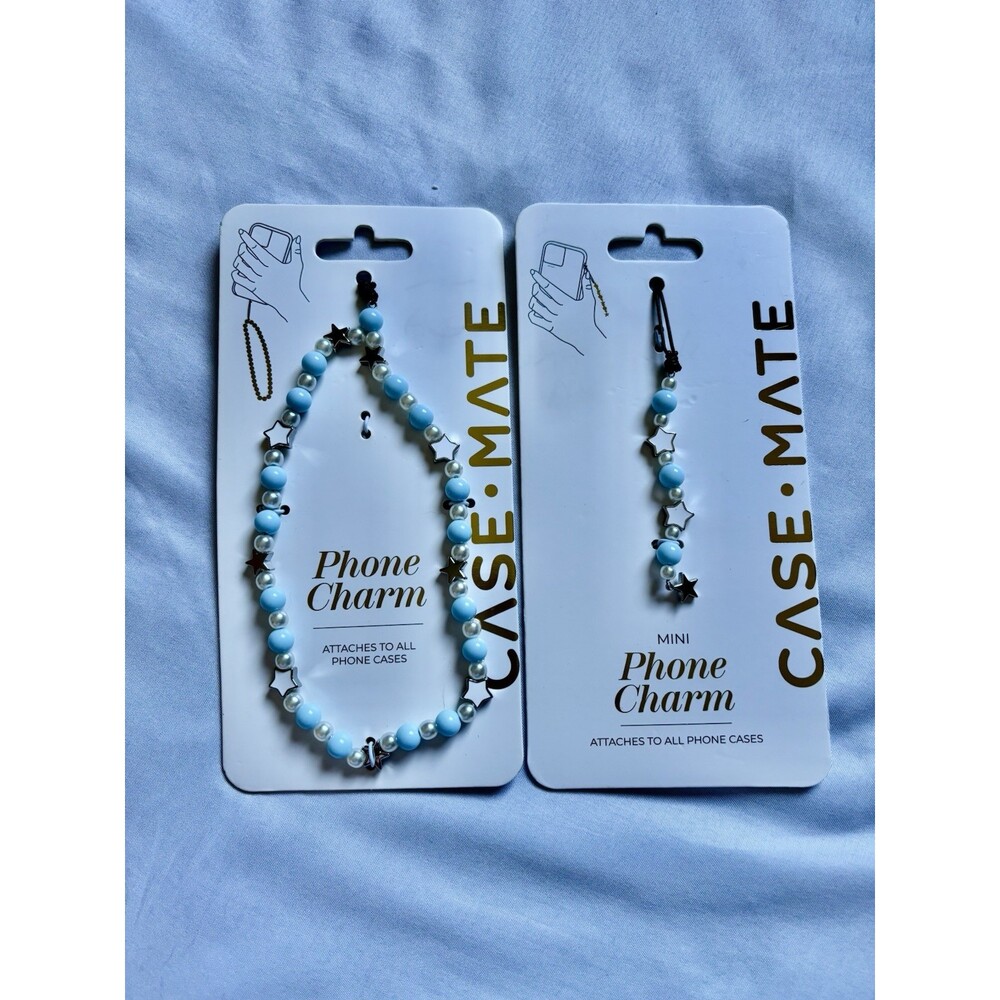 Lot Of 2 Casemate Phone Charms- One Loop And One Mini- Blue Pearl And Stars